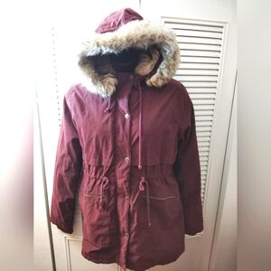 Aeropostale burgundy faux fur lined winter coat women's xl